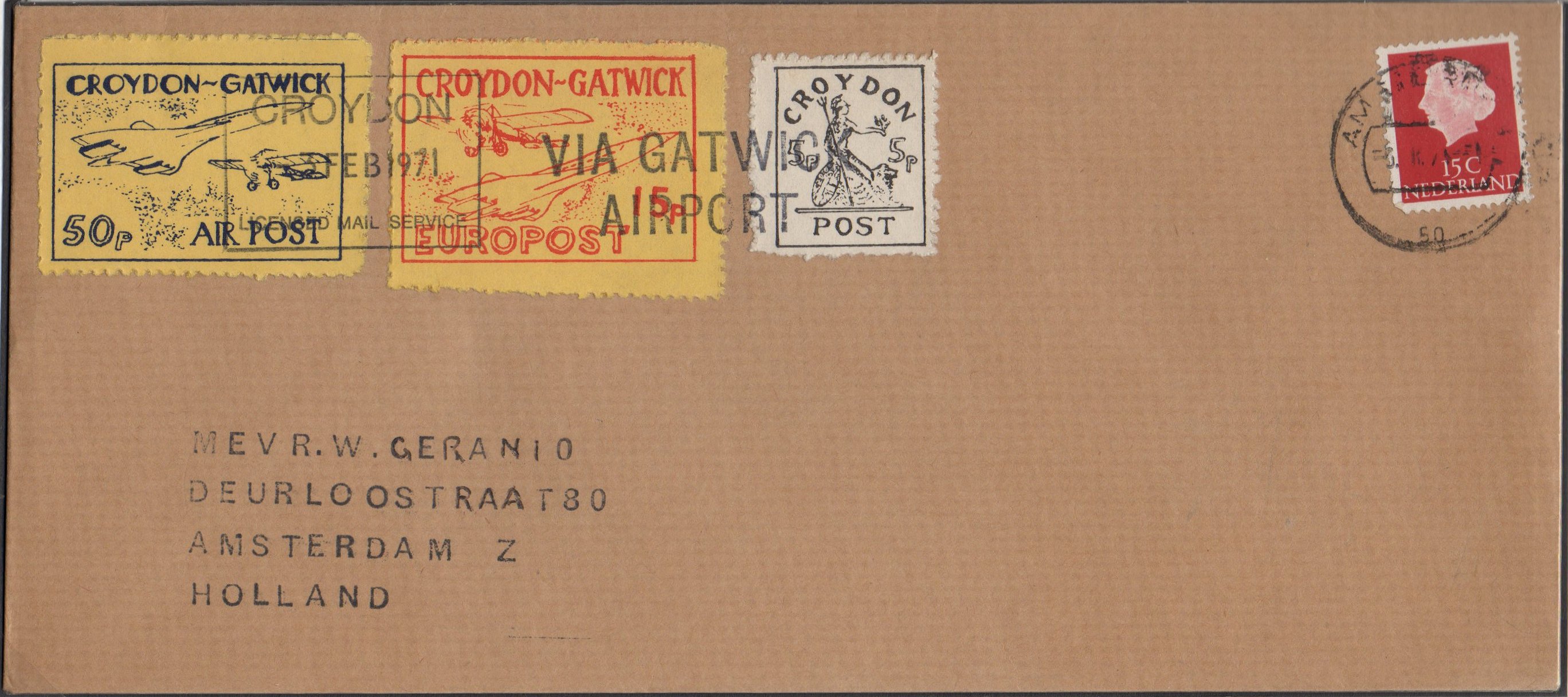 1971 Croydon Gatwick Strike Post cover with multiple CGP franking, Feb 3rd 1971, Concorde local